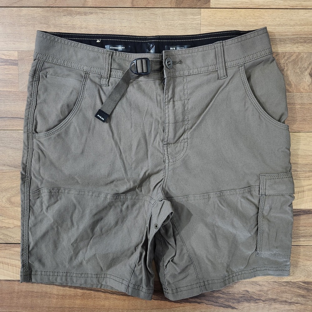 Prana Mens Zion Stretch Belted Shorts 8"Inseam Mud Size 30 UPF50 Protection